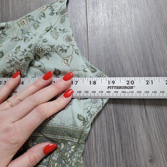 90s Y2K Babydoll Maxi Dress Womens 14 Green Forest Fairy Coquette Floral Whimsy - Picture 7 of 13